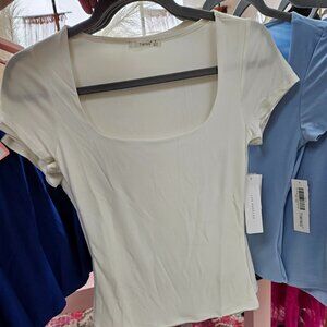 Timing square neck tees in white and light blue